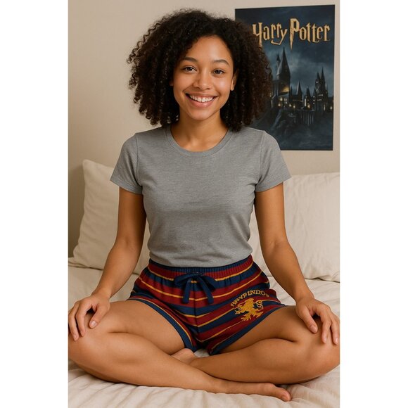 Harry Potter Gryffindor Women’s Lounge Shorts Striped Red Gold Blue XL Hogwarts - Picture 1 of 5
